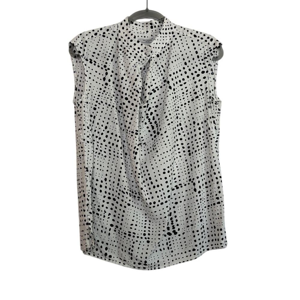 MM. LaFleur White Black Polka Dot Sleeveless Blouse Size Small Career Office